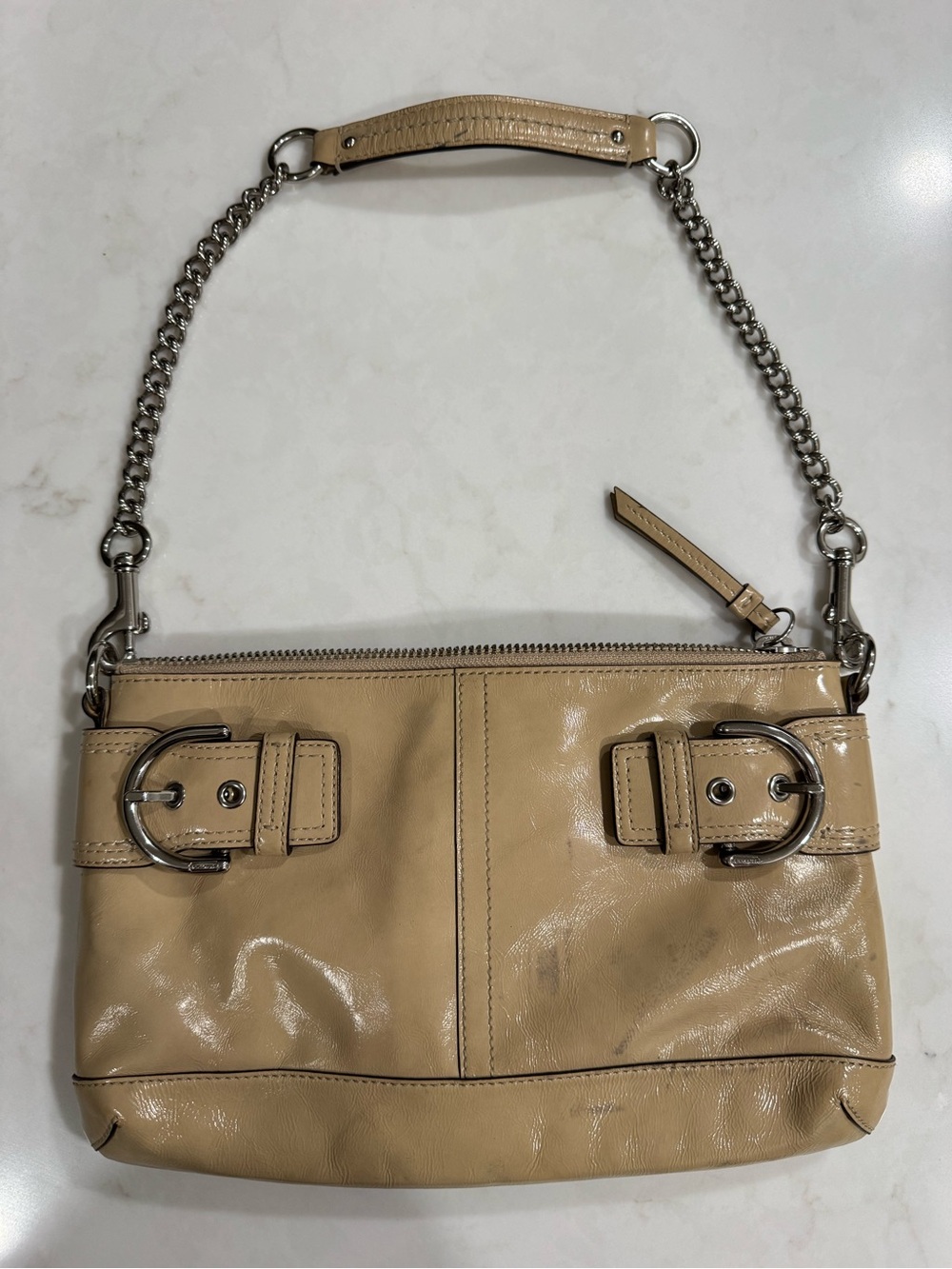Coach Patent Leather Shoulder Bag with Silver Chain
